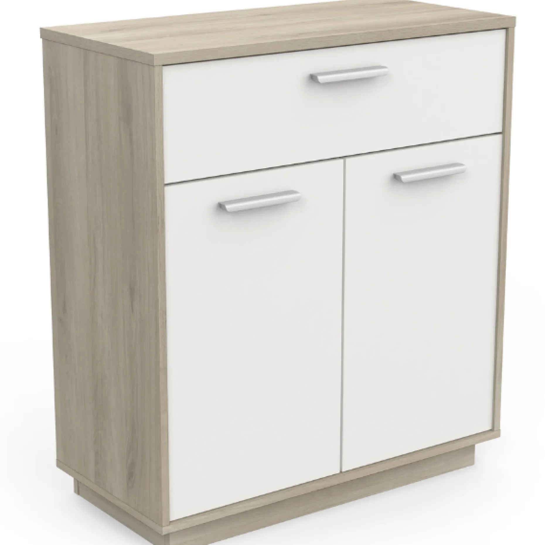 Ablageschrank Leontien 2 Flügeltüren und 1 Schublade Kronberg Eiche/Mattweiß