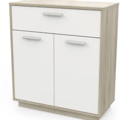 Ablageschrank Leontien 2 Flügeltüren und 1 Schublade Kronberg Eiche/Mattweiß