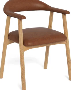 Emob Addi Esszimmerstuhl mit Armlehne in PU Retro Brandy 691B FR, Untergestell Eiche