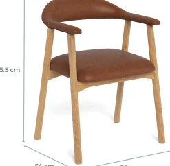 Emob Addi Esszimmerstuhl mit Armlehne in PU Retro Brandy 691B FR, Untergestell Eiche