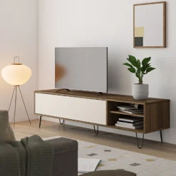 Aelan TV-Schrank 1 Flügeltür und 2 offene Fächer Walnuss/hellbeige