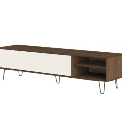 Aelan TV-Schrank 1 Flügeltür und 2 offene Fächer Walnuss/hellbeige
