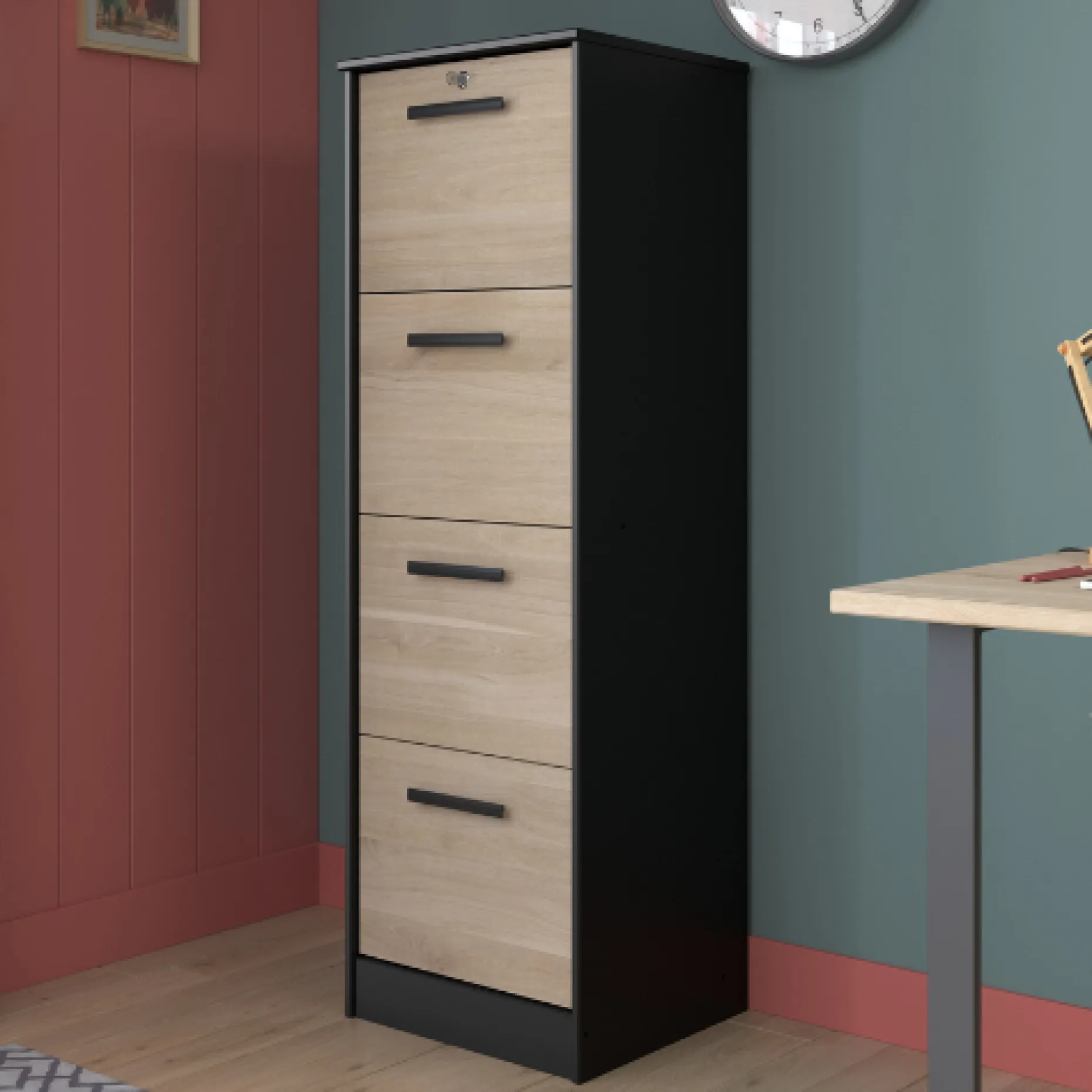 Aktenschrank Sil-138cm-4 Schubladen-schwarz/schick