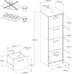 Aktenschrank Sil-138cm-4 Schubladen-weiß/Eiche