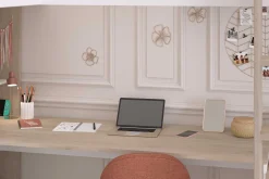 Alexandrie Doppelhochbett - 90x200 - mit Schreibtisch - Eiche/Weiß