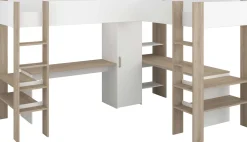 Alexandrie Doppelhochbett - 90x200 - mit Schreibtisch - Eiche/Weiß