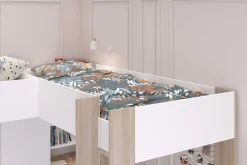 Alexandrie Doppelhochbett - 90x200 - mit Schreibtisch - Eiche/Weiß