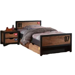 AlexKinderzimmer : Bett 90x200cm Bettschublade, Nachttisch - Kiefernholz