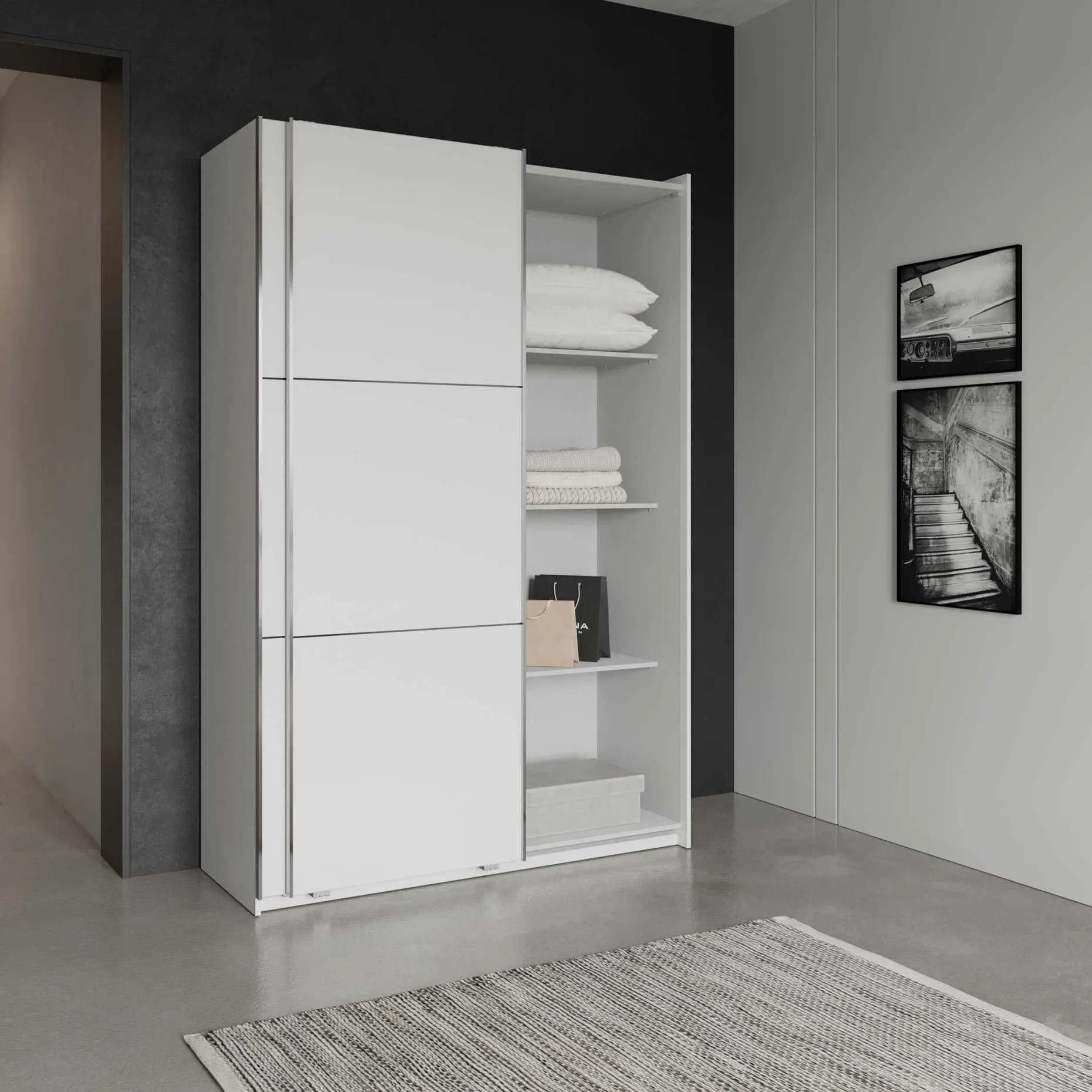 Alhambra Kleiderschrank - 148x60x223,70 cm - Weiß/Spanplatte