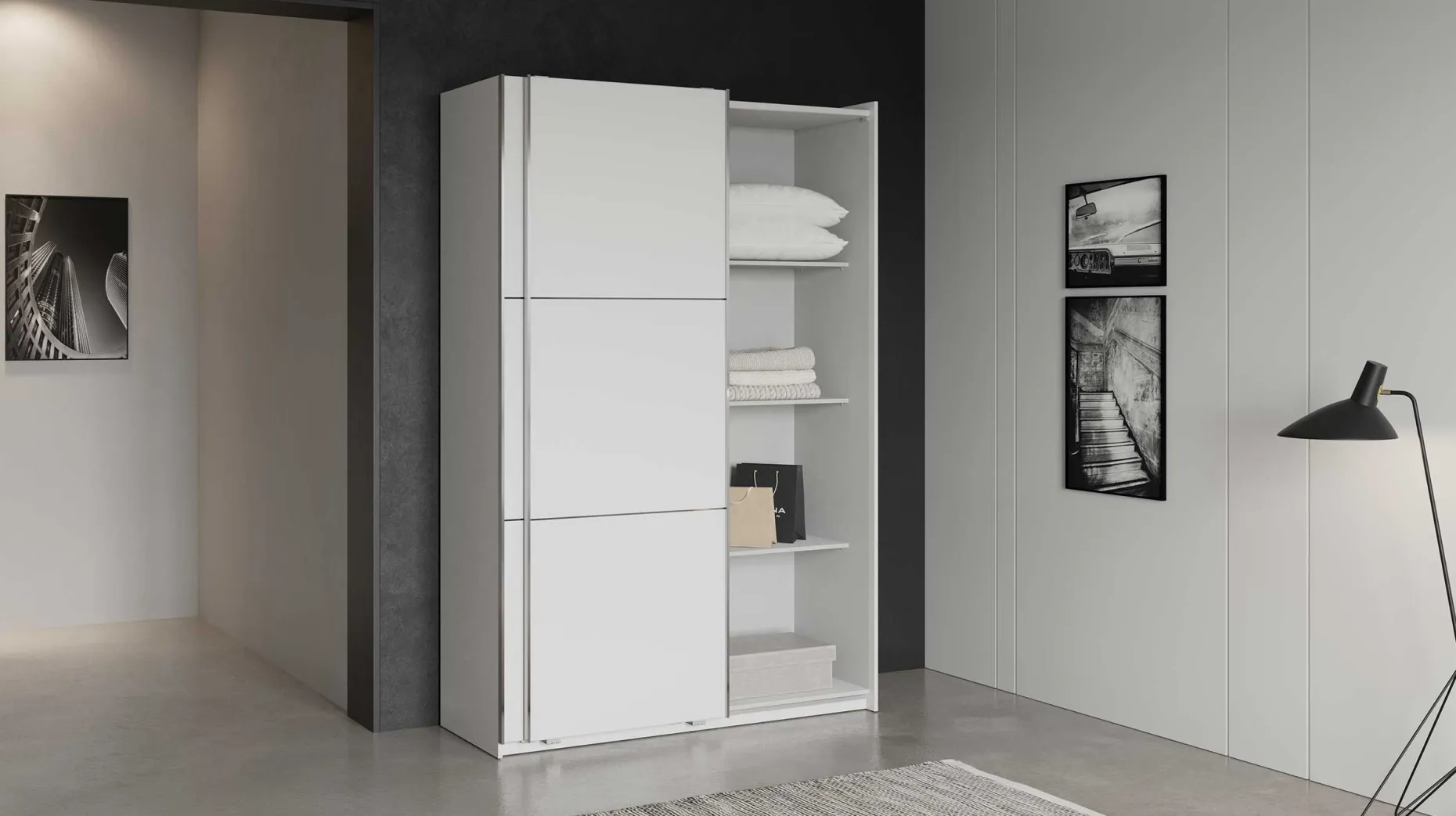 Alhambra Kleiderschrank - 148x60x223,70 cm - Weiß/Spanplatte