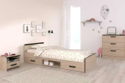 Kinder Parisot AlmaKinderzimmer : Bett 90x200cm, Nachttisch, Kommode - Eiche Dekor