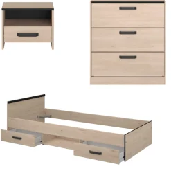 Kinder Parisot AlmaKinderzimmer : Bett 90x200cm, Nachttisch, Kommode - Eiche Dekor