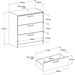 Kinder Parisot AlmaKinderzimmer : Bett 90x200cm, Nachttisch, Kommode - Eiche Dekor
