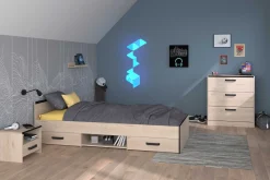 Kinder Parisot AlmaKinderzimmer : Bett 90x200cm, Nachttisch, Kommode - Eiche Dekor
