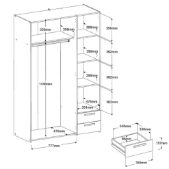 Parisot AlmaSchlafzimmer : Bett 160x200cm, Nachttisch, Kleiderschrank - Eichendekor