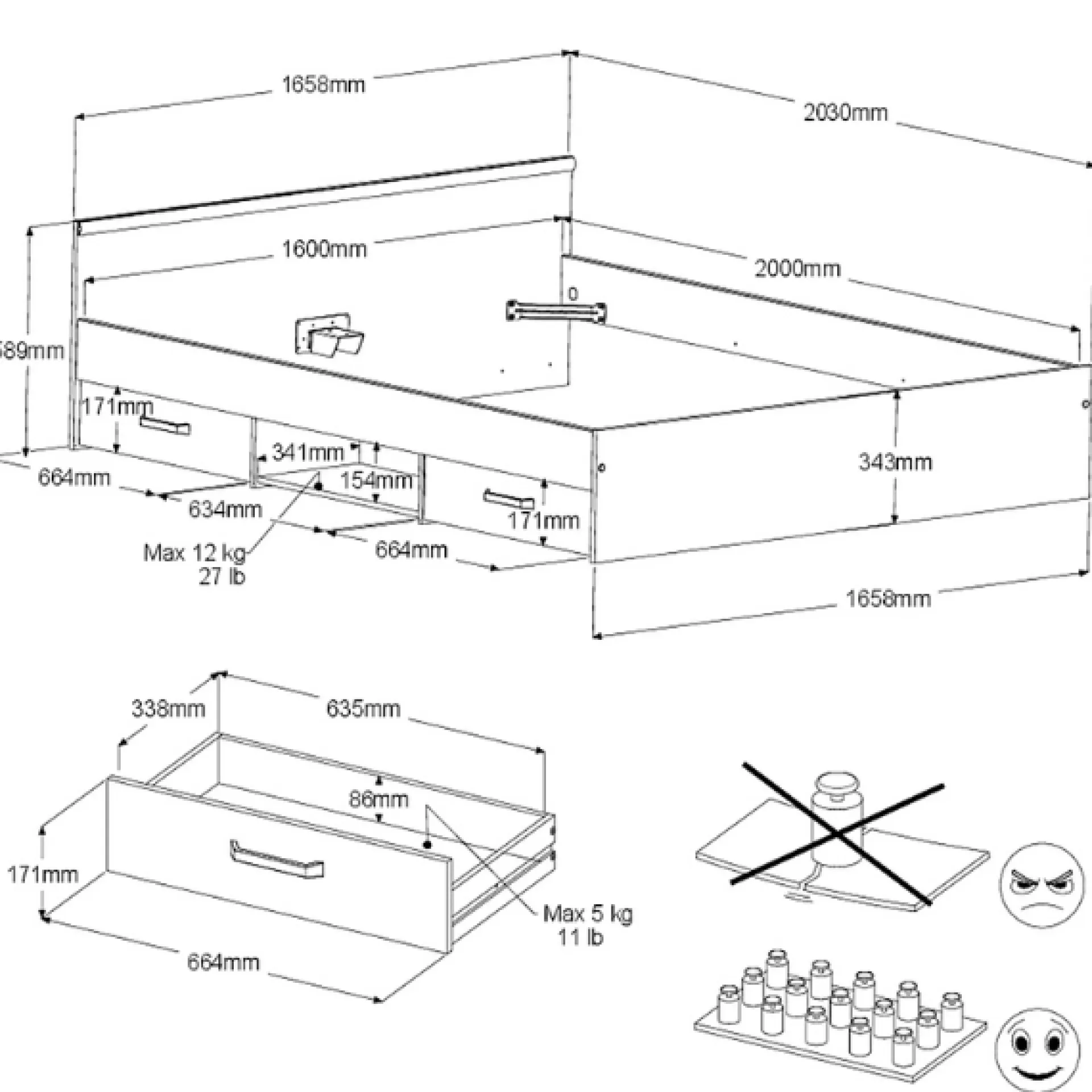 Parisot AlmaSchlafzimmer : Bett 160x200cm, Nachttisch, Kleiderschrank - Eichendekor