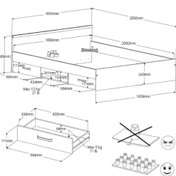 Parisot AlmaSchlafzimmer : Bett 140x190cm, Nachttisch, Kleiderschrank - Eichendekor