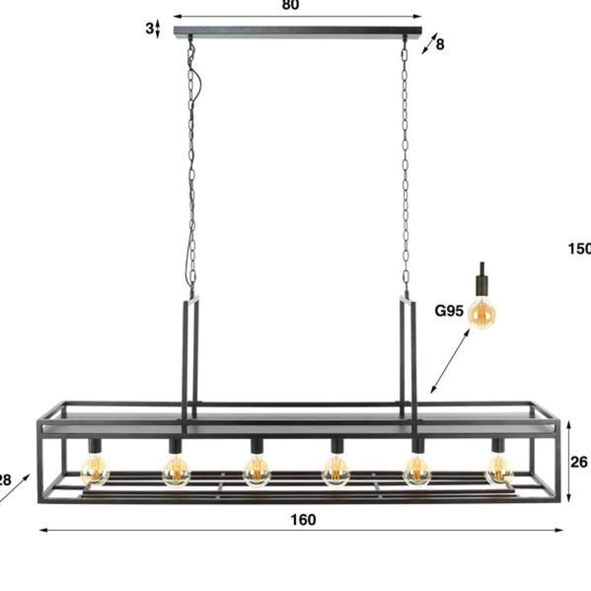 Emob Amadeus Hängeleuchte 150 cm - anthrazit