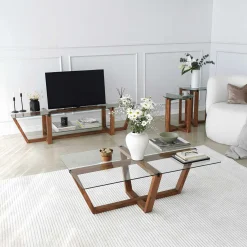 Emob Amalfi Couchtisch | GEHÄRTETES GLAS | Walnuss