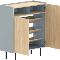 Anjes Schuhschrank 2 Flügeltüren, 1 offenes Fach und 4 Einlegeböden - Eiche hell/celadongrau