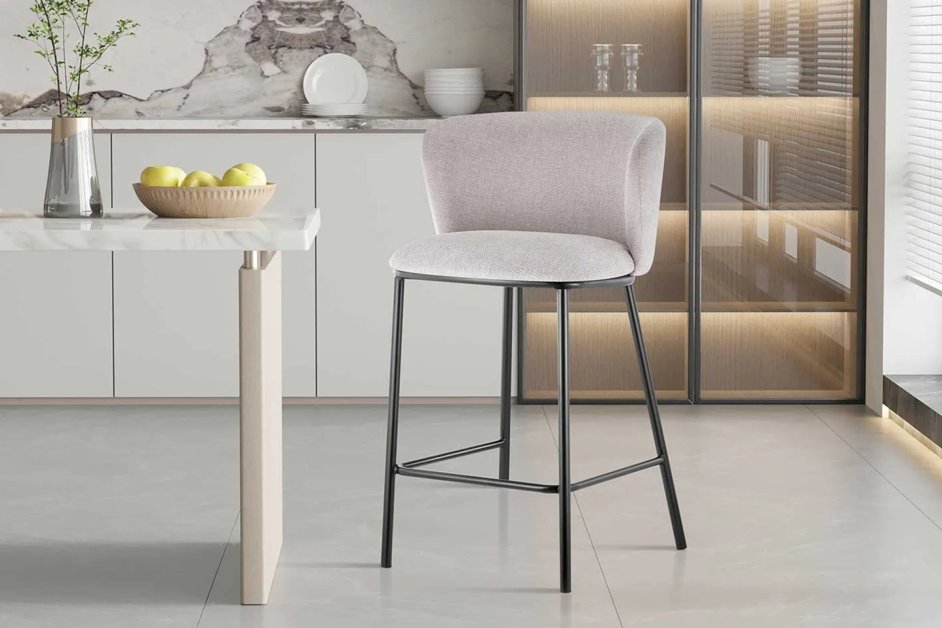 Rousseau Arthur" farbener Stoff-Thekenstuhl | Metallbeine | 88.5x53x50.5cm