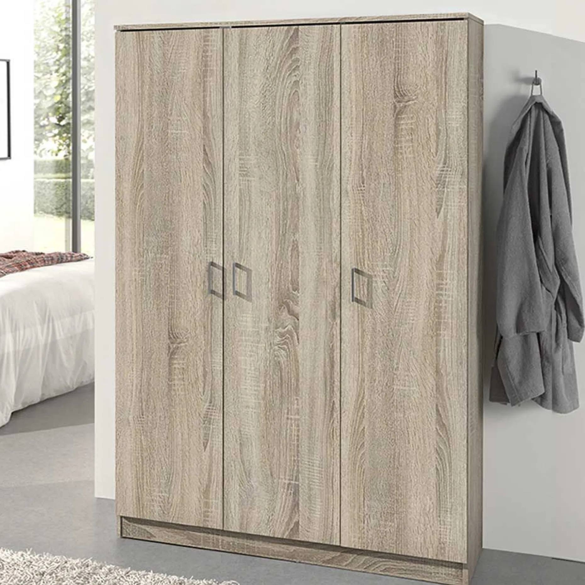 Aufbewahrungsschrank Ray 120cm mit 3 Türen und 4 Einlegeböden - Sonoma Eiche