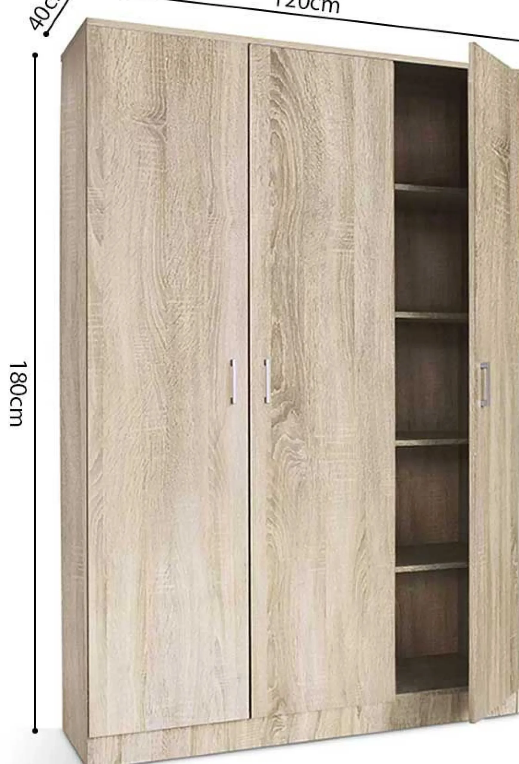 Aufbewahrungsschrank Ray 120cm mit 3 Türen und 4 Einlegeböden - Sonoma Eiche