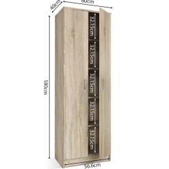 Aufbewahrungsschrank Ray 60cm mit 2 Türen und 4 Einlegeböden - Sonoma Eiche
