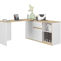 Gautier - Diagone Ausziehbarer Eckschreibtisch Gibral 155x136cm - weiß/Eiche Dekor