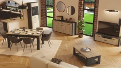 CBA Ausziehbarer Esstisch Aubrey - 170-230x90x77cm - Eiche Dekor/schwarz