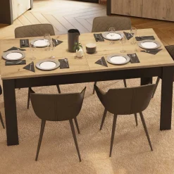 CBA Ausziehbarer Esstisch Aubrey - 170-230x90x77cm - Eiche Dekor/schwarz