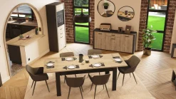CBA Ausziehbarer Esstisch Aubrey - 170-230x90x77cm - Eiche Dekor/schwarz