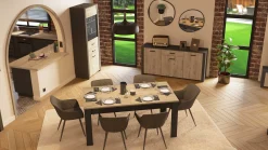 CBA Ausziehbarer Esstisch Aubrey - 170-230x90x77cm - Eiche Dekor/schwarz
