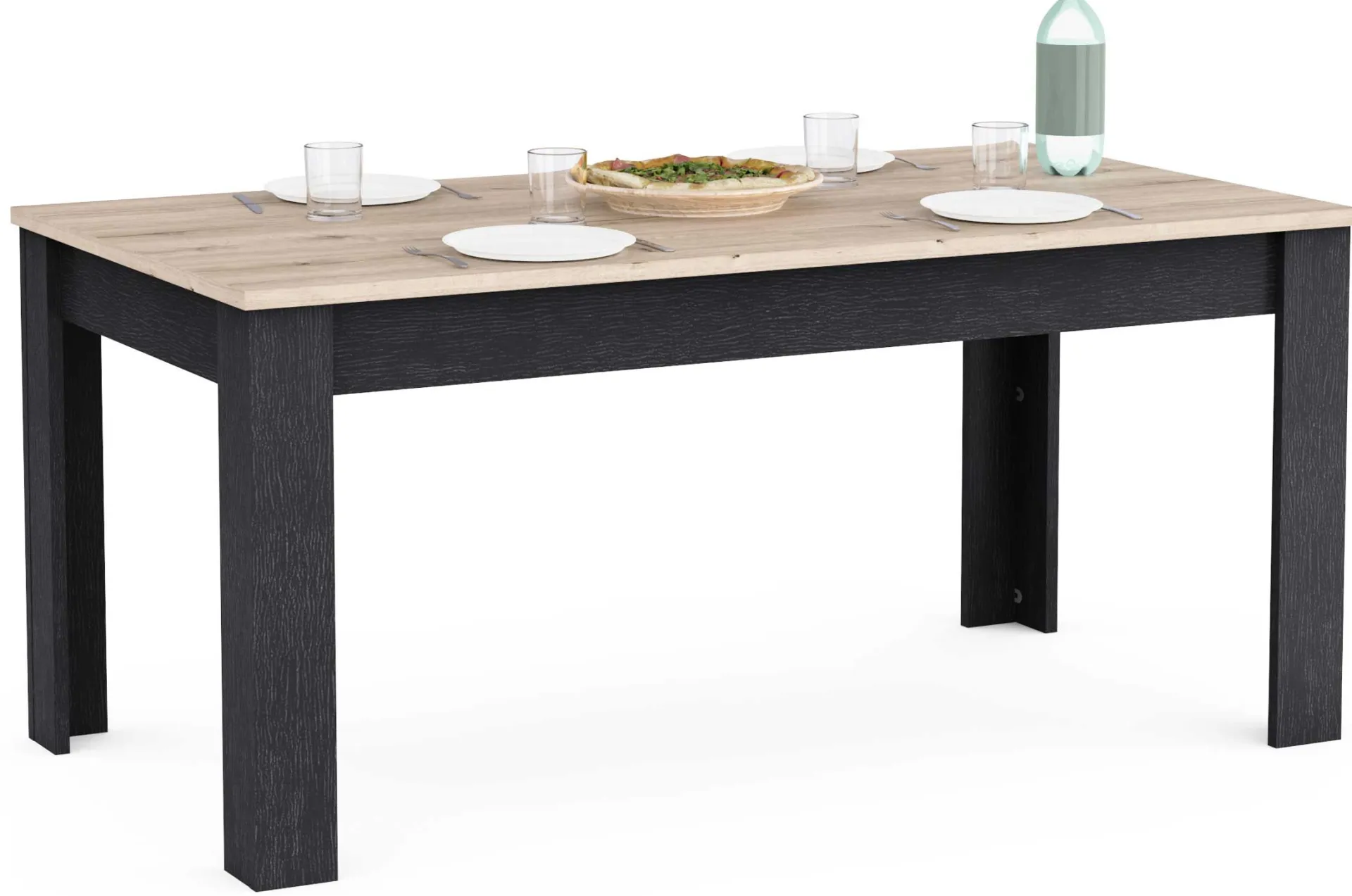 CBA Ausziehbarer Esstisch Aubrey - 170-230x90x77cm - Eiche Dekor/schwarz