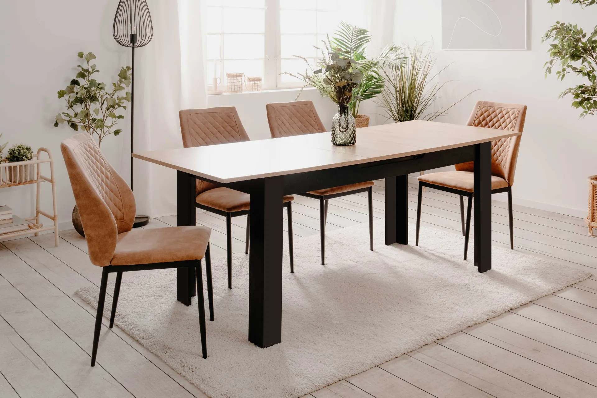 Finori Ausziehbarer Esstisch Birma - 160/200x80x75cm - Artisan Eiche/schwarz