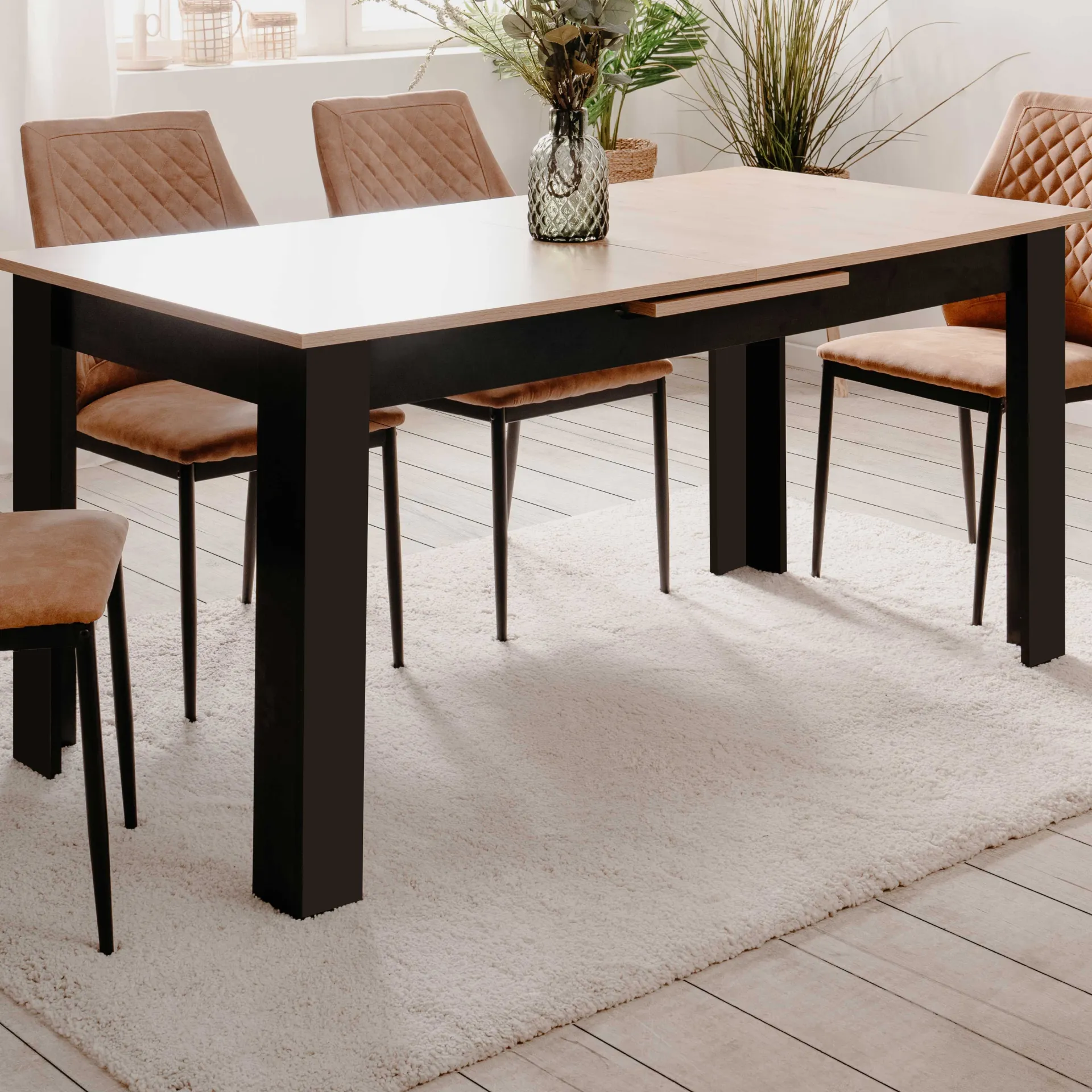 Finori Ausziehbarer Esstisch Birma - 160/200x80x75cm - Artisan Eiche/schwarz