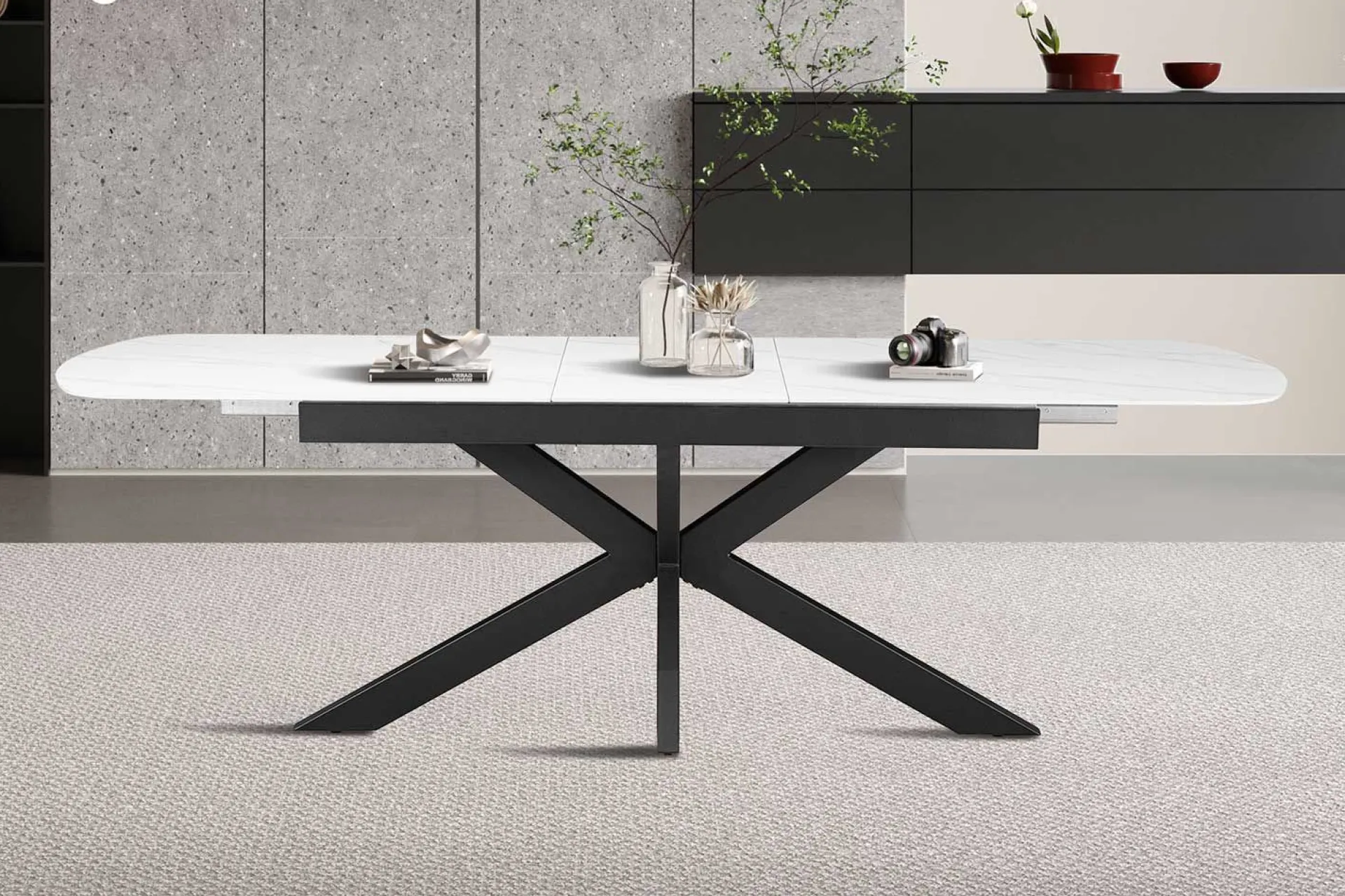 Rousseau Ausziehbarer Esstisch Hestia - 180/220x90x76cm - gesinterter Stein - Marmor