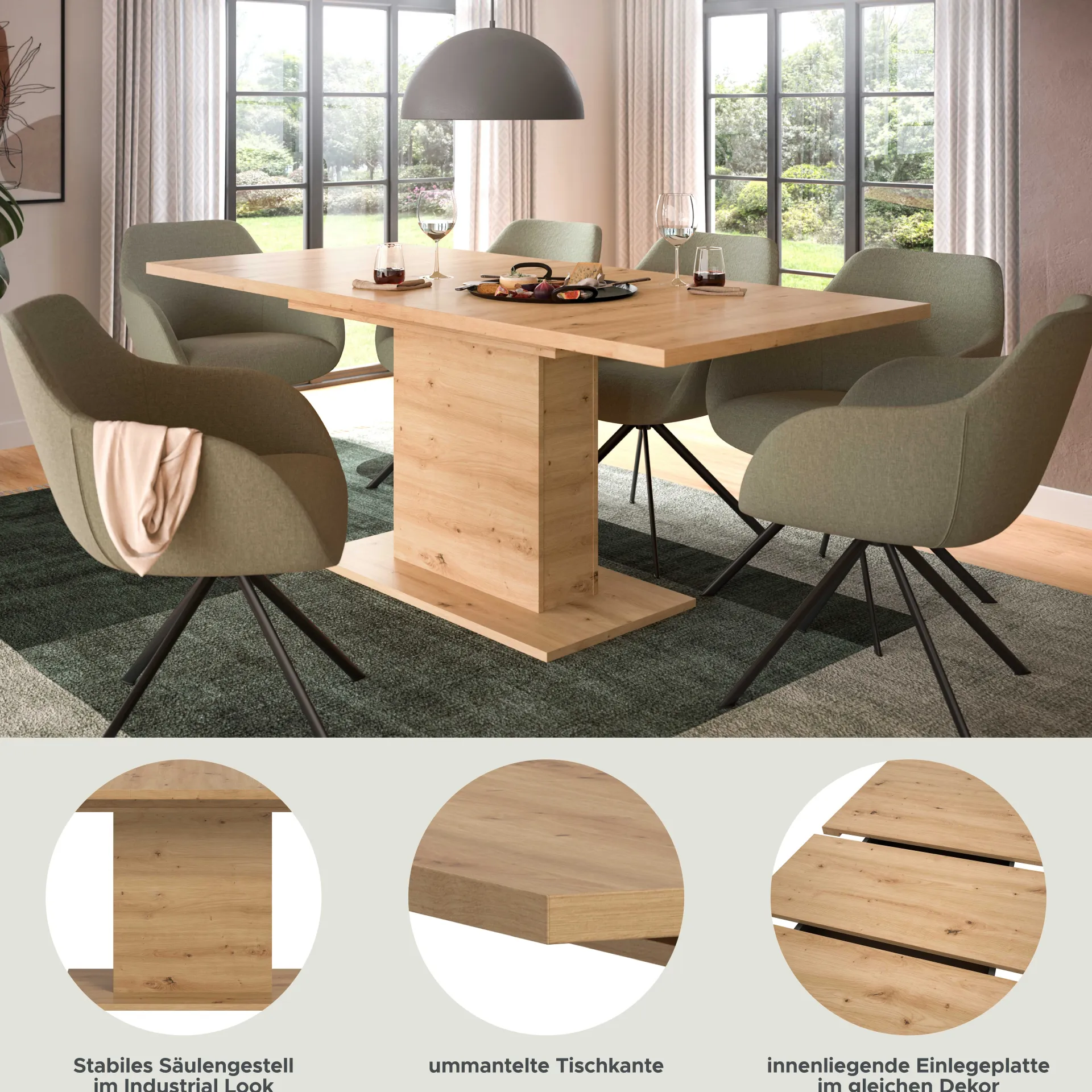Xonox Ausziehbarer Esstisch Motion von Emob in Artisan-Optik 150-190x76x90 cm