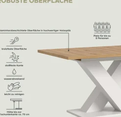 Xonox Ausziehbarer Esstisch Motion Emob - Artisan/Naturweiß - 150-190x76x90 cm