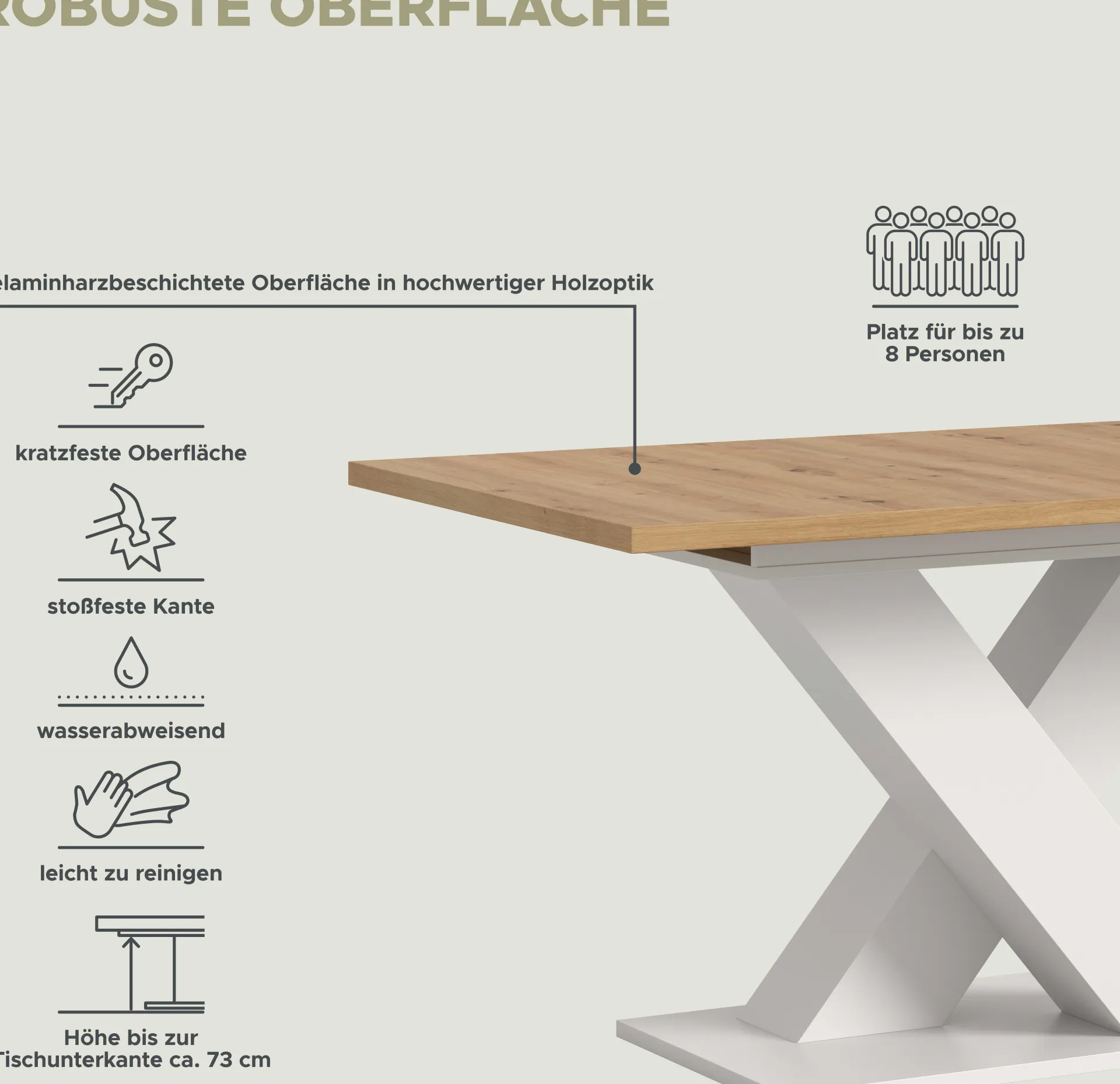 Xonox Ausziehbarer Esstisch Motion Emob - Artisan/Naturweiß - 150-190x76x90 cm
