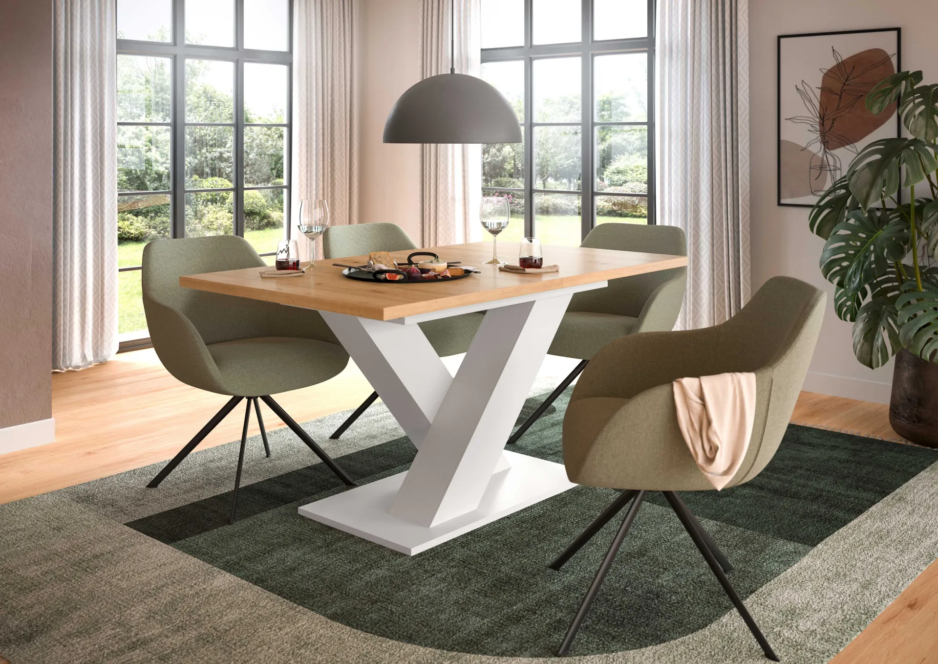 Xonox Ausziehbarer Esstisch Motion Emob - Artisan/Naturweiß - 150-190x76x90 cm