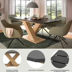 Xonox Ausziehbarer Esstisch Motion Emob - X-Gestell - 150-190x90cm - Artisan/Grau