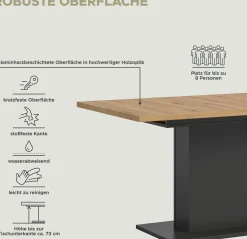 Xonox Ausziehbarer Esstisch Motion Emob - Grau/Artisan - 150-190x76x90 cm