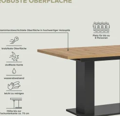 Xonox Ausziehbarer Esstisch Motion Emob - Artisan Holzoptik, Grau, 150-190x90x76 cm