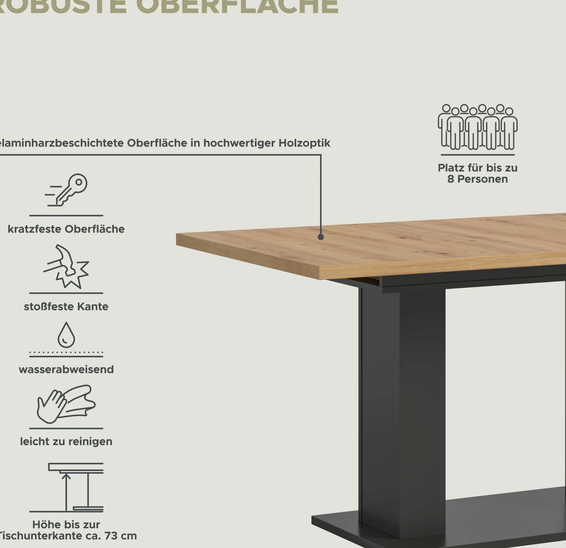 Xonox Ausziehbarer Esstisch Motion Emob - Artisan Holzoptik, Grau, 150-190x90x76 cm