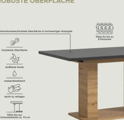 Xonox Ausziehbarer Esstisch Motion Emob - Artisan Holz & Grau - 150-190x76x90 cm