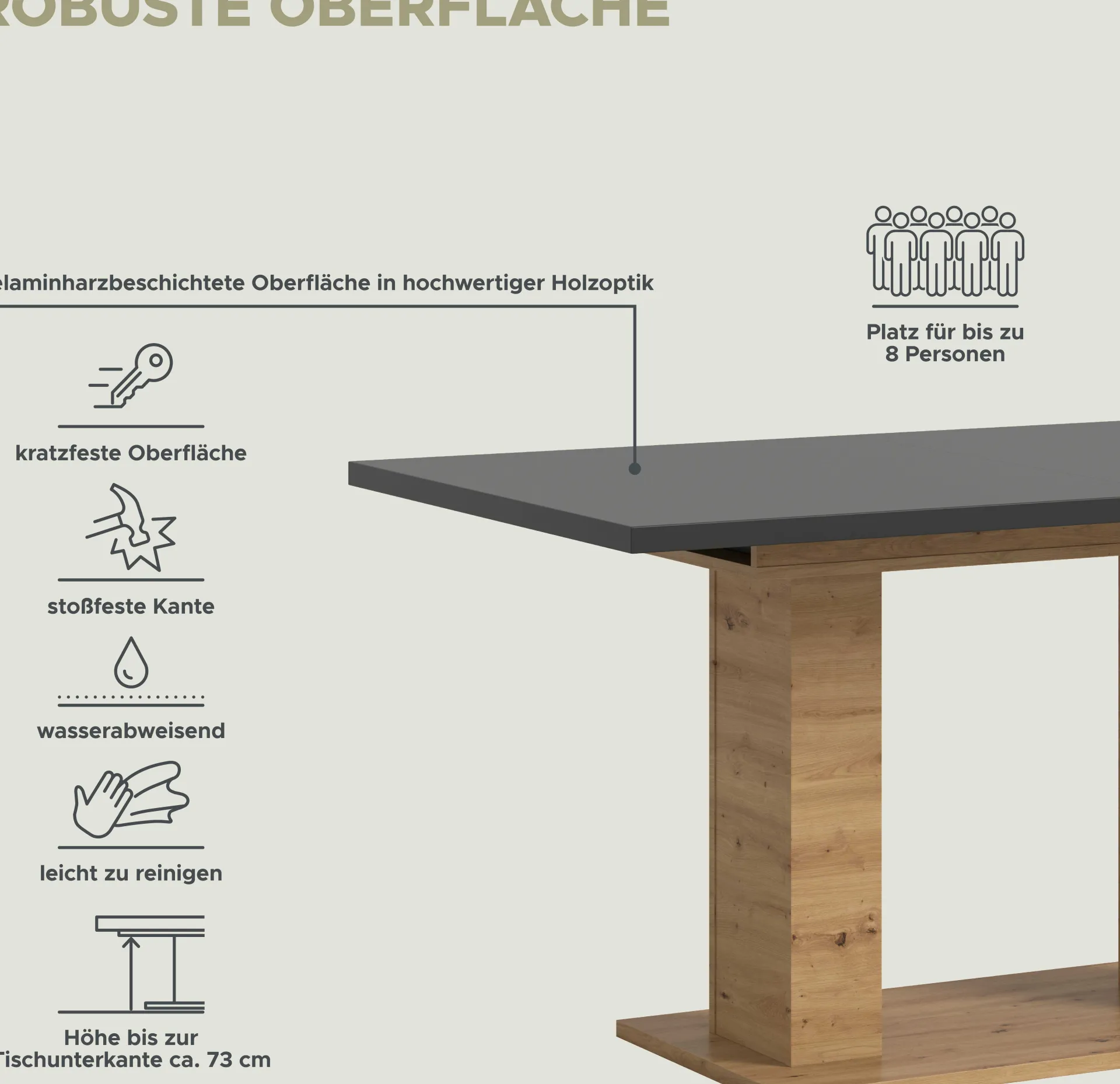 Xonox Ausziehbarer Esstisch Motion Emob - Artisan Holz & Grau - 150-190x76x90 cm