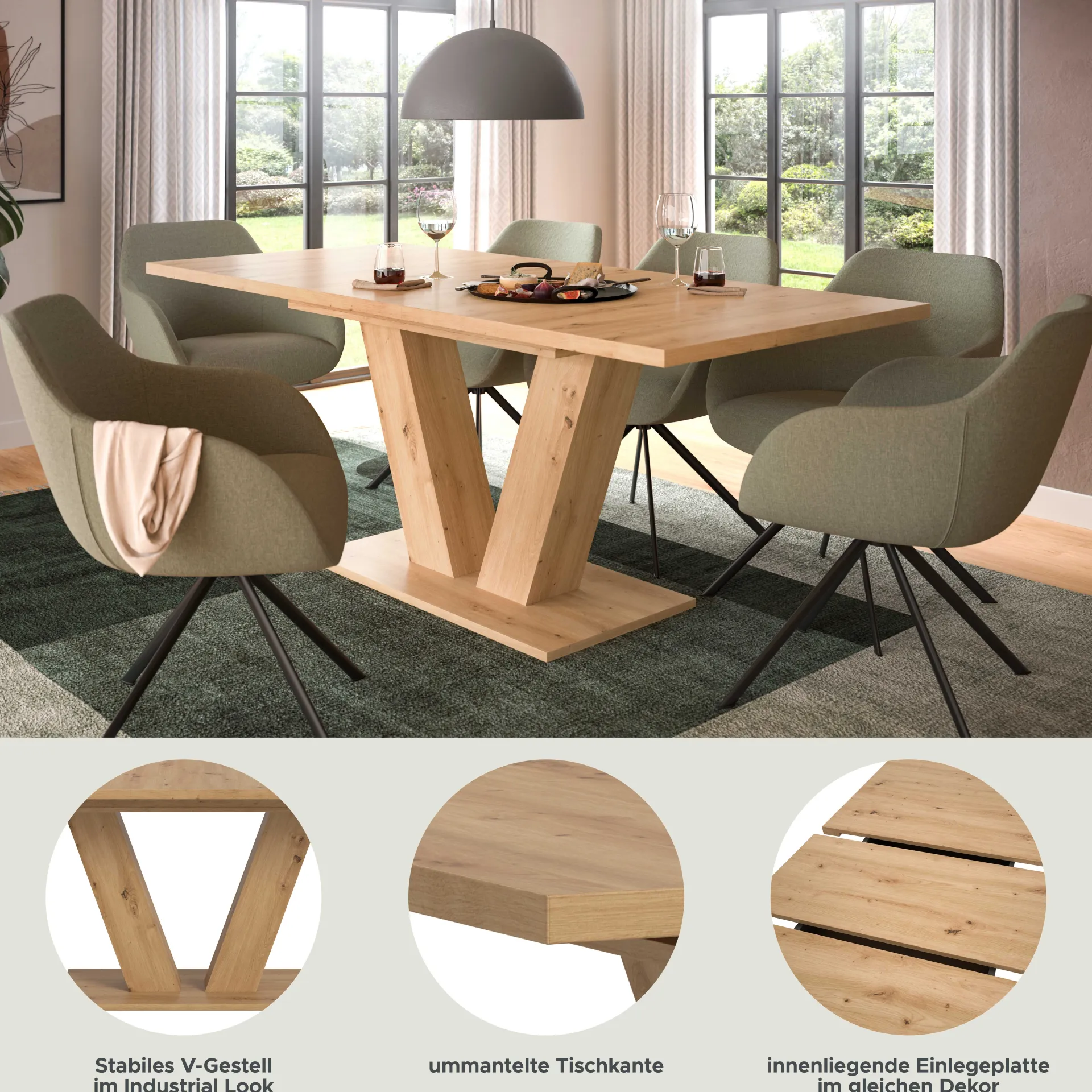 Xonox Ausziehbarer Esstisch Motion Emob in Artisan Natur 150-190x76x90 cm