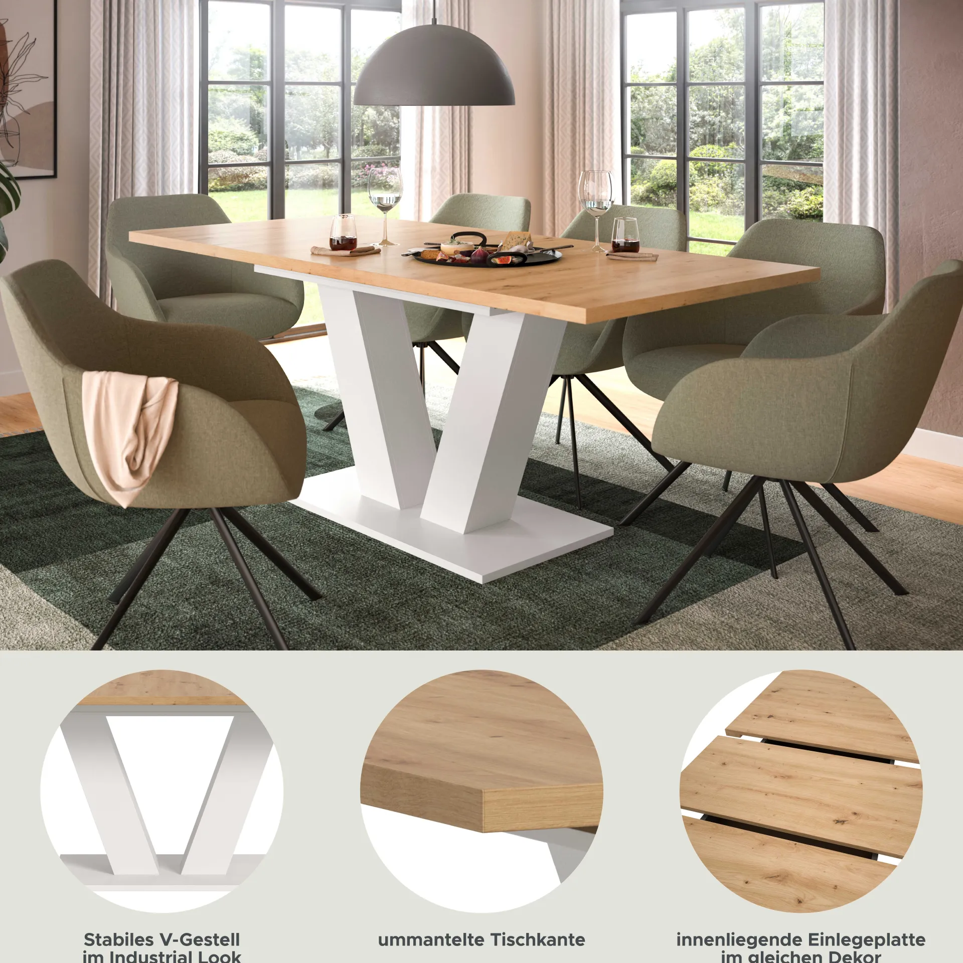 Xonox Ausziehbarer Esstisch Motion Emob - Artisan/Weiß - 150-190x76x90 cm