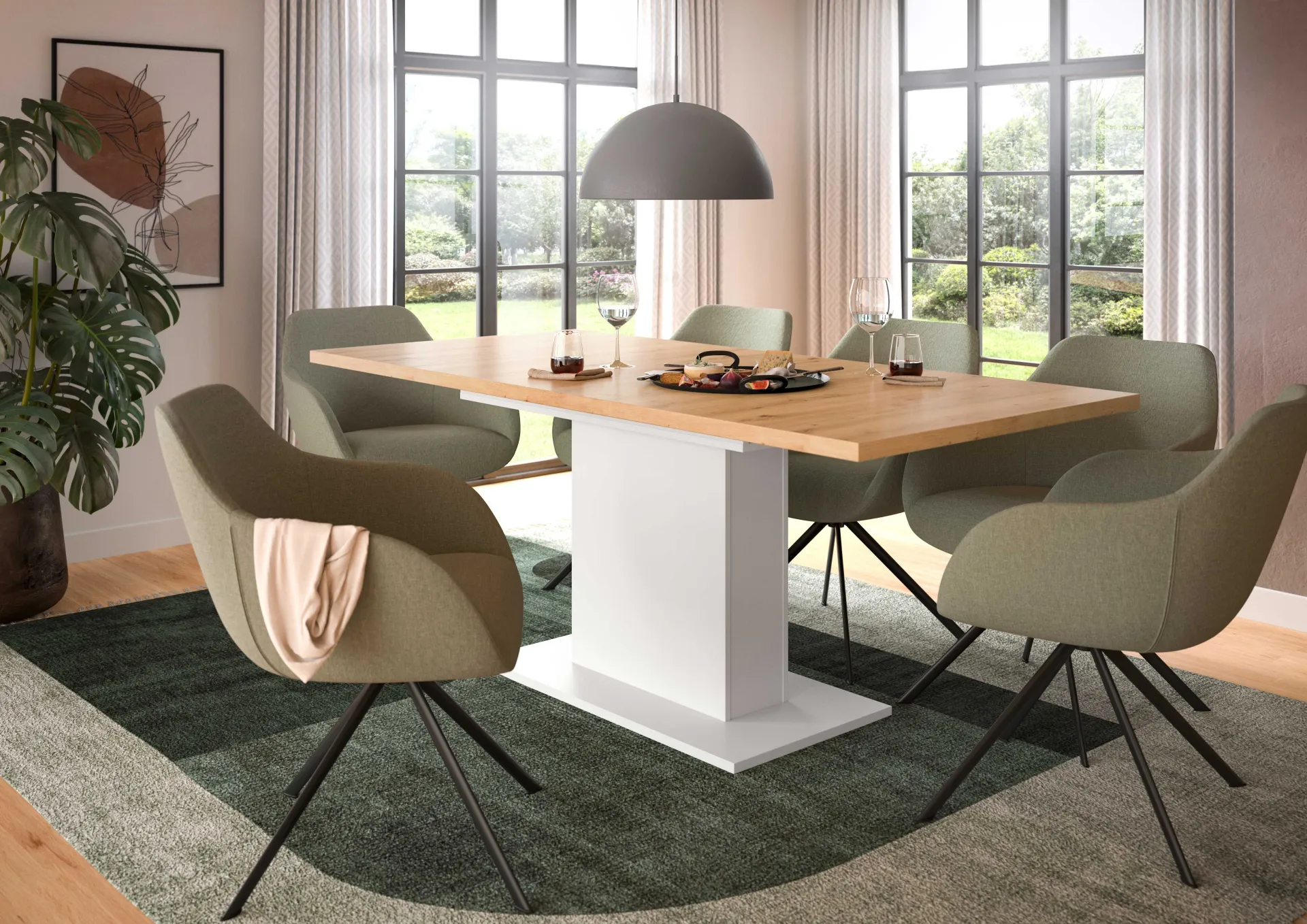 Xonox Ausziehbarer Esstisch Motion Emob - FSC-Holz, 150-190x76x90 cm, weiß/artisan